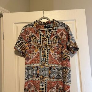 PacSun Men's Vibrant Patterned Shirt - Red, Blue, Yellow